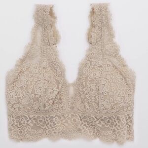 Aerie Plunge Lace Bralette in Tan/Cream